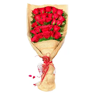 25 Beautiful Red Roses with cute Jute Packing