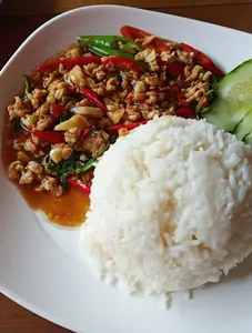 Thai Basil Chicken served with rice