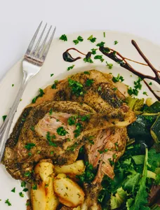 Goat Breast, Chips, and Kacumbali (Spicy Salad)