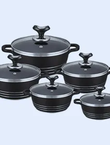 NON-STICK COATED BLACK COOKING/SERVING POT 5PCS