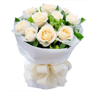 Pure White Rose Bouquet Wrapped in Cellophane