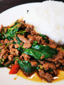 Thai Basil Beef Served with rice