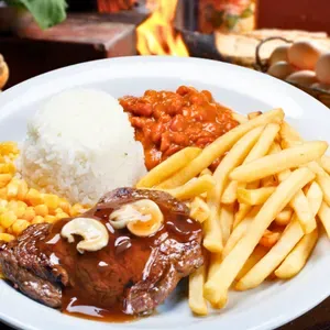 Plate of Rice,Chips,Beans,Meat vegetables