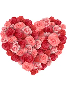 Mixed Red and Pink Roses in a Heart Arrangement